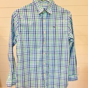 Vineyard Vines Boys Blue and Green Plaid Shirt